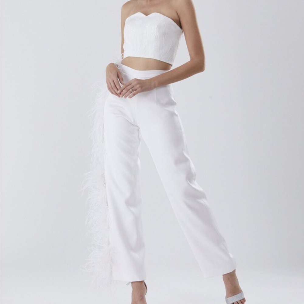 White feather wide legs custom pants,Unique wedding dress Bridal Etsy Seller